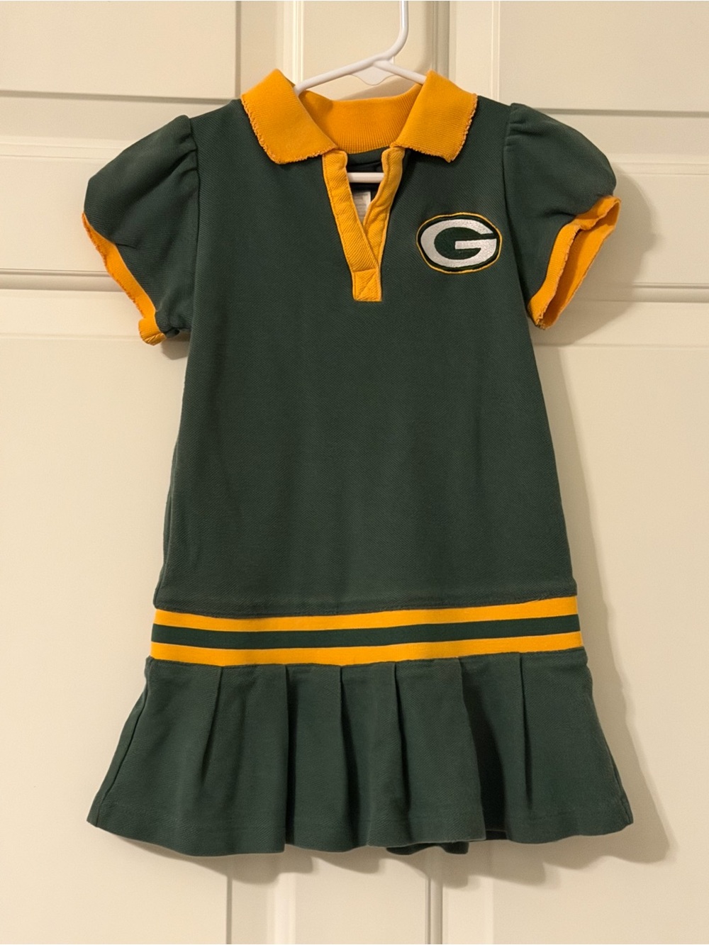 Green Bay Packers Girls Green and Gold Pleated Polo Dress